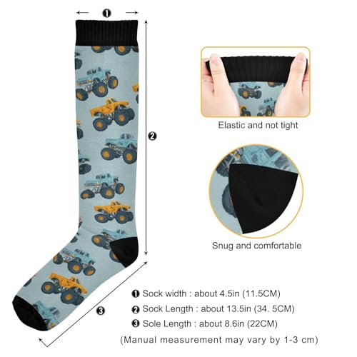 Image of Wusikd Blue Yellow Monster Trucks Compression Socks for Women and Men Circulation Long Socks for Athletic Running 1
