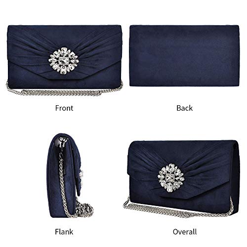 ANKESON-Clutch-Purses-for-Women-Velvet-Pleated-Evening-Bags-Envelope-Shoulder-Evening-Handbags-Navy-Blue