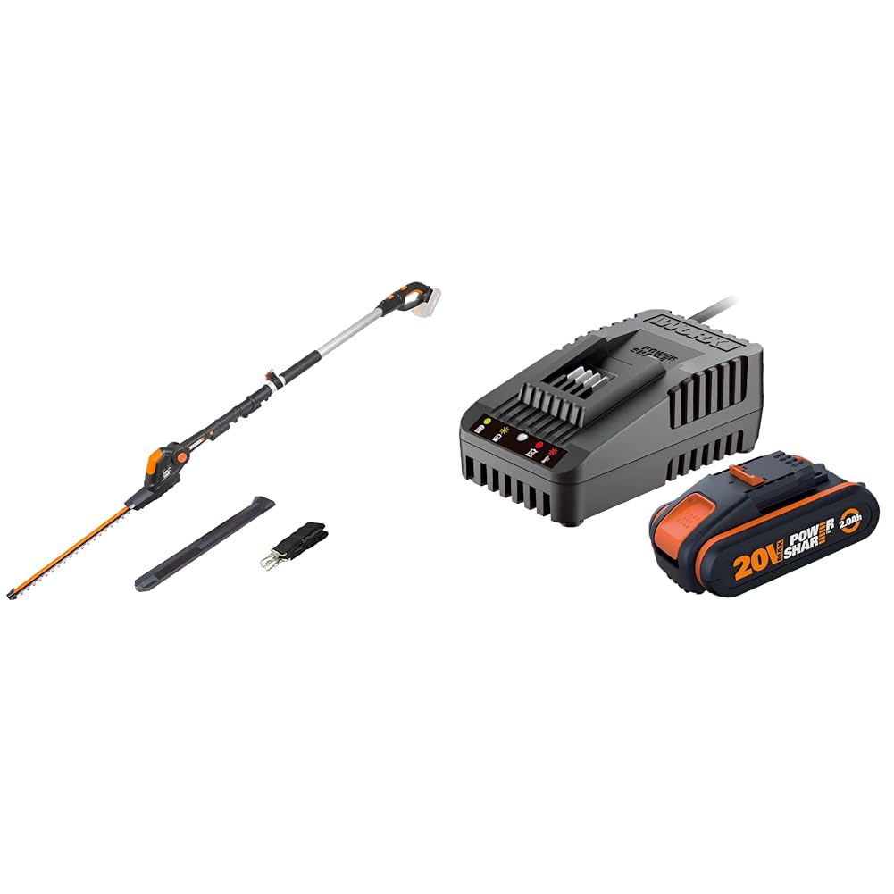 WORX WG252E.9 Akku Teleskop-Heckenschere - leicht und bequem - Ohne Akku & Ladegerät & WA3601 PowerShare Akku mit Ladegerät Set