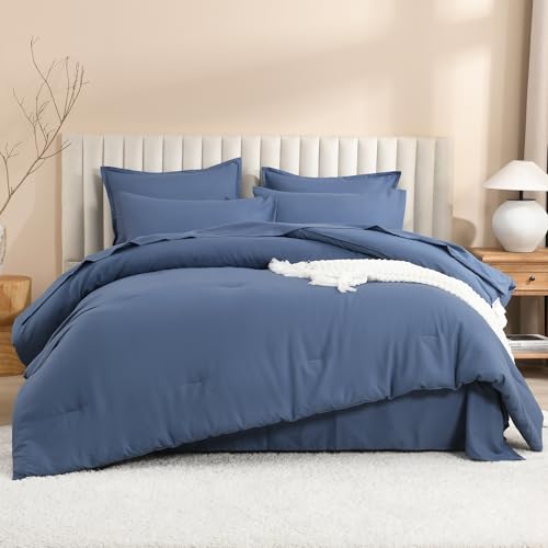Litanika Oversized King Comforter Sets Ocean Blue - 7 Pieces Bed in a Bag Oversized King Bedding Comforter Sets, Solid Lightweight Bed Set with Comforter, Sheets, Pillowcases & Shams