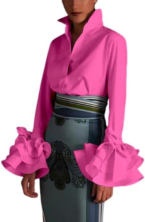 UOOZEE Womens Button Down Shirt Long Sleeve Dress Shirts Solid Work Blouse