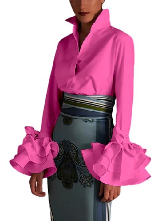 UOOZEE Womens Button Down Shirt Long Sleeve Dress Shirts Solid Work Blouse