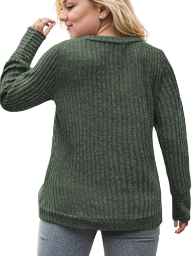 VISLILY Womens-Plus-Size-Dressy-Tops Casual V Neck Long Sleeve Shirts Lightweight Knit Sweaters Comfy Tunics Blouses XL-5XL3