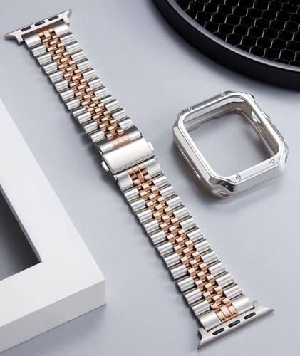 Image of BINLUN Compatible with Apple Watch Band 49mm 46mm 45mm 44mm 42mm 41mm 40mm 38mm for Men Women, Stainless Steel Metal Strap with TPU Case Fit for iWatch Series Ultra /SE3 /11 /10 /9 /8 /7 /SE2 /SE /6 /5 /4 /3 /2 /1