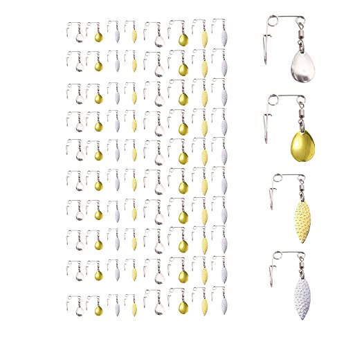 dcvbny 120 Pieces Fishing Spinnerbaits Smooth Spoons Kit, Spinner Blades Spinnerbait Smooth Spoons Rigs Fishing Spoons Blades Spinner Fishing Lures Accessories, 6 Size Silver Gold Color