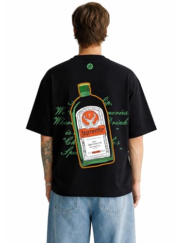 Image of Darkbuck Jagermeister Graphic Print Oversized Black Cotton Black T-Shirt for Men and Women dropshoulder Streetwear Clothing