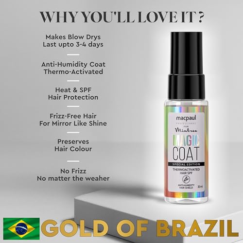 Image of Mintree Magic Coat Anti Humidity Hair Spray for Blow Dry & Styling with Anti Frizz Control, Heat & UV Protection, Adds Volume | Lightweight Non-Sticky Formula for All Hair Types | 30 ml