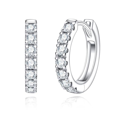 14K Solid White Gold Moissanite Hoops Women's Earrings