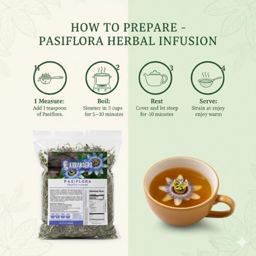 Miniatura 8 de KURANDERO Té de pasiflora 4 oz (113 g) - Hojas de Pasiflora 100% naturales (Passiflora incarnata) - Infusión de hierbas de hojas sueltas, sin OMG,
