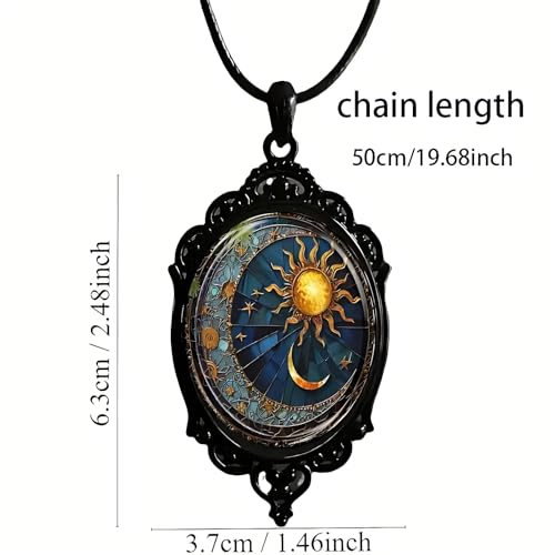 Gothic Glass Pendant Necklace for Women Sun and Moon Necklaces Vintage Celestial Necklace Lunar Solar Cameo Necklaces Mystic Rope Chain Goth Witch Jewelry3