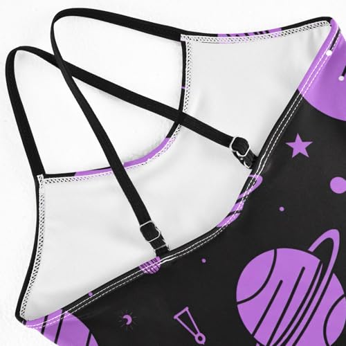 CHIFIGNO Cartoon Space Bathing Suit for Kids Quick Dry Crossback One Piece Swimsuit Girls 3T4