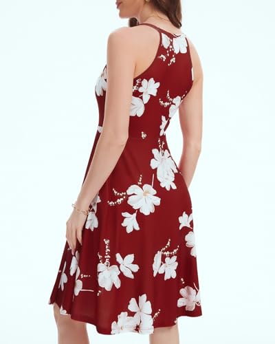 Image of ANYFITTING Built in Bra Halter Dresses for Women 2026 Summer Pockets Dress Flowy Midi Sundresses Beach Vacation