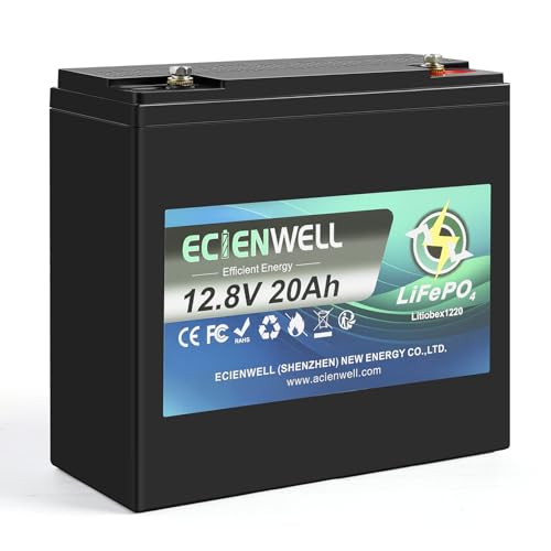 12V 20Ah Lithium LiFePO4 Battery, ECIENWELL Deep Cycle Battery Built in 20A BMS, 12 Volt Rechargeable Lithium Batteries for Power Wheels, Small UPS, Security System, Lighting, Ride on Toys