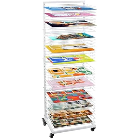 OFFICEROO Art Drying Rack for Classroom - 36 Removable Shelves - Efficient and Organized Drying Rack Art for Students' Masterpieces - Sturdy Paint Drying Rack with Lockable Wheels Cover