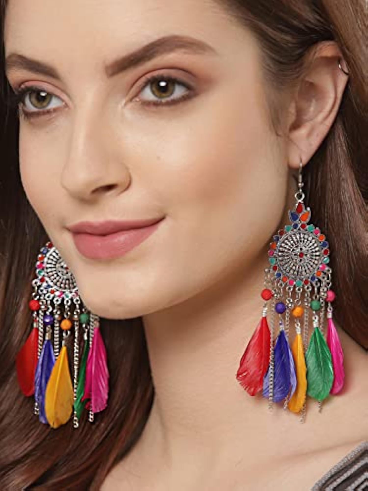 Oxidised Feather Earrings for Women