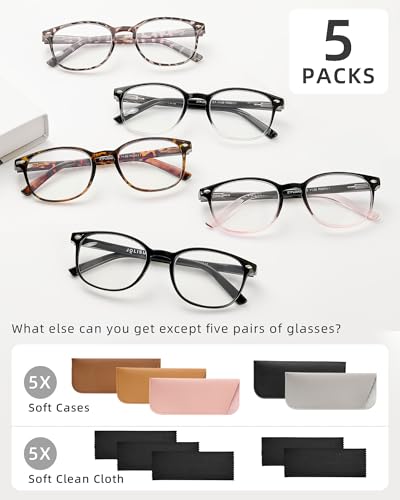 5 pack reading glasses for women blue light blocking computer reader spring hinge eyeglasses