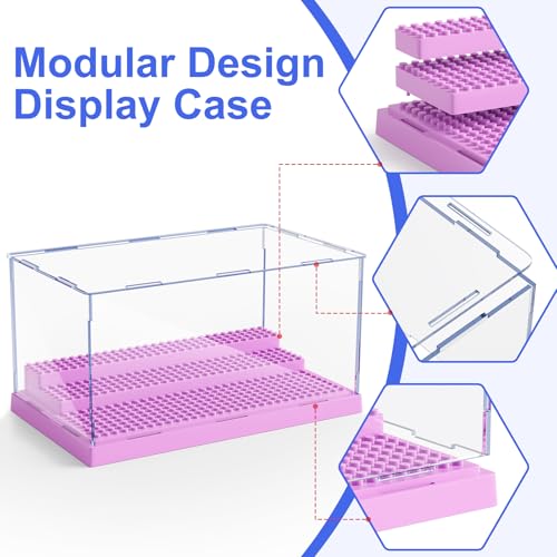 Image of Mlikero Display Case for Minifigures Action Figures Blocks, Clear Dustproof Acrylic Display Box Storage with 3 Movable Steps Gifts for Children,Purple
