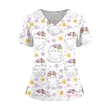 Women's Tops Fashion V-Neck Short Sleeve Overalls with Pockets Print Clothes White XL