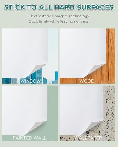 Magique Whiteboard Folie Selbstklebend - Elektrostatische Folie mit 25 Blatt & 1 marker & 3 Notizsets, für alle harten Oberflächen, haftet ohne Klebstoff oder Magnete, 60x80cm, 7.5x7.5cm