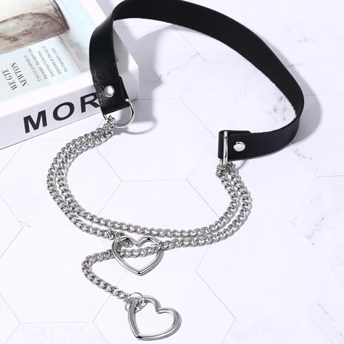 Choker cuir PU Flongo ajustable anti-irritation avec chaîne acier - 5