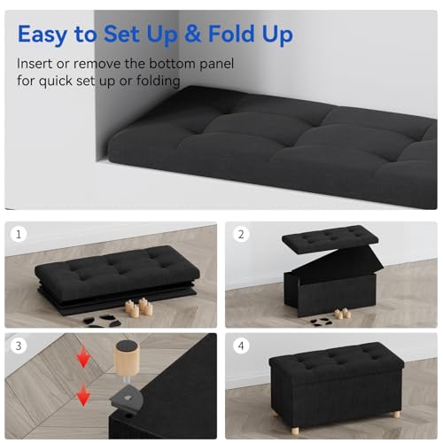 Image of BRIAN & DANY 30 Inches Folding Storage Ottoman Bench, Ottoman with Storage Bench for Bedroom, Living Room, Entryway, Foot Rest with Legs, Black