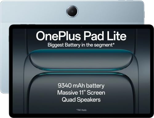 Image of OnePlus,Pad Lite, 11-inch (27.94 CM), LCD, 6GB RAM, 128GB ROM, WiFi, Quad Speakers, 9340mAh Battery, Blue, Not AI Enabled