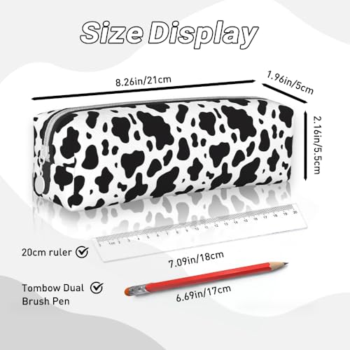 Image of Cow Print Pencil Case for Girls Boys Small Leather Pencil Pouch Pencil Bags with Zipper for School Office College Back to School Gifts
