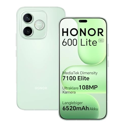 HONOR 600 Lite 5G Smartphone 6.6 AMOLED Display 120Hz 108MP AI Kamera 6520mAh Akku 8+256GB IP66 Wasserdicht Simlockfreies Handy Android 16 Metall Unibody Design