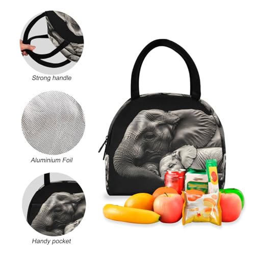 Elephant Family Print Backpack Set with Lunch Bag, Large Capacity Travel Backpacks and Lunch Box Insulated for Commute Hiking Picnic4