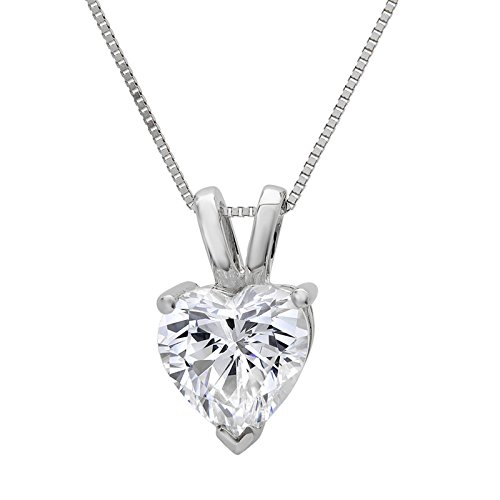 Clara Pucci 0.50 CT Heart Cut Simulated Diamond CZ Real Solid 14K White Gold Solitaire Pendant Box Necklace 16" Chain