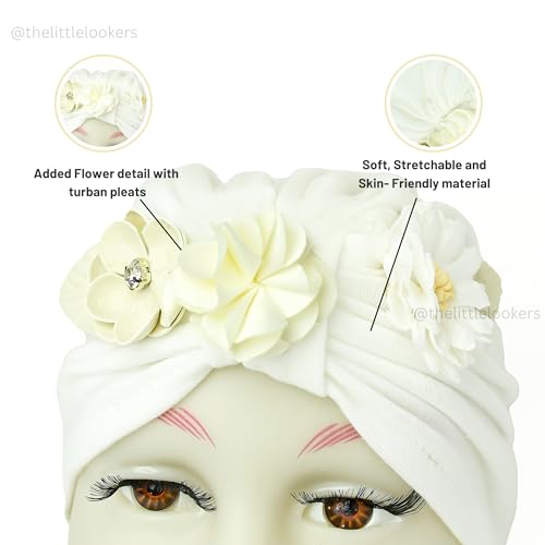 Image of THE LITTLE LOOKERS Turban Cap | Turban Knot Bow Cap | Turban Cap for New Born Kids | Cap for Baby Girl |Cap for Baby Boy | Baby Flower Turban Cap