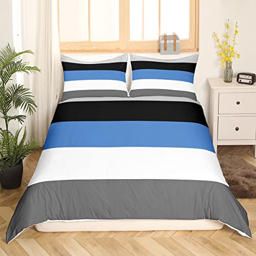 Homewish Patchwork Striped Duvet Cover Set including 2 Pillowcases, Double Size, 100% Soft & Breathable Polyester - Image 3
