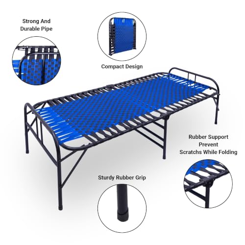 Image of Casa Copenhagen, Portable Single Folding Bed Heavy Duty Metal Cot Khat for Sleeping Bed Space Saving Design Sturdy Synthetic Niwar feet - Aqua Blue & Charcoal Black