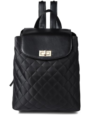 Nollia Black Leather Mini Backpack for Women | Light Travel Small Daypack with Adjustable Strap | Black Backpack Purse