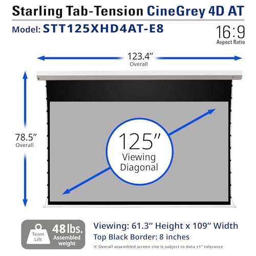 Image of Elite Screens 125-Inch Motorized Projector Screen 16:9, CineGrey 4D at CLR /ALR Technology, Acoustically Transparent, ISF Certified, Tab-Tensioned Drop Down for Home Theater, STT125XHD4AT-E8