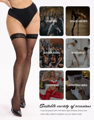 Image of Women Sexy Tights Fishnet Stockings Thigh High Lace Top Silicone Stay Up