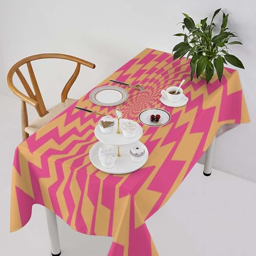 SHElifestyle Retro Swirl Tablecloth, Vintage Boho Spiral Hippie Style Table Cover Mid Century Rotating Spiral Water Resistant Tabletop for Party Kitchen Dinning Table 60"x90"