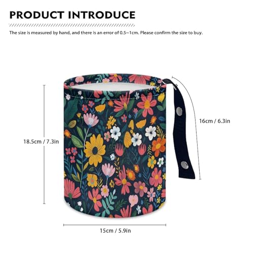 Image of Colorful Flowers Car Garbage Trash Can Collapsible Trash Rubbish Bin Basket Bag Portable Cup Holder Organizer with Strap Universal Storage Bag Box for Front Seat, Back Seat, Headrest