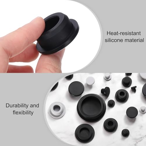 Image of uxcell 20 Pcs Hole Plugs, Heat Resistant Silicone Flush Type Fastener Hole Cover Plug for 26mm(1-1 /32 Inch) Hole, Round Snap Locking Tubing Plug Hole for Furniture Cabinet, Black