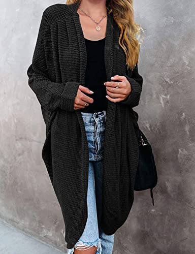 MEROKEETY Women's 2025 Fall Waffle Knit Batwing Long Sleeve Cardigan Loose Open Front Sweater Coat2