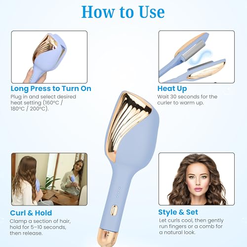 Image of Hair Curler Machine for Women | Automatic Hair Curler with 3 Temperature Settings | Curling Iron for Easy Beach Waves & Curls | Ceramic Coating Hair Styling Tool | Anti-Scald Curler Machine with 360 Swivel Cord