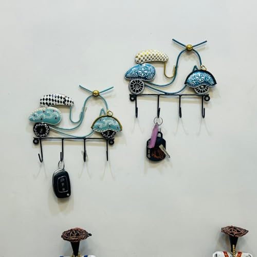 Image of PEDEX - Metal Multipurpose Scooter Key Holder with Hooks Decorative Multicolor Wall Hanger for Keys Decor | Ideal for Entryway, Living Room, Office, Cafe (Each Size 9x7 Inch)