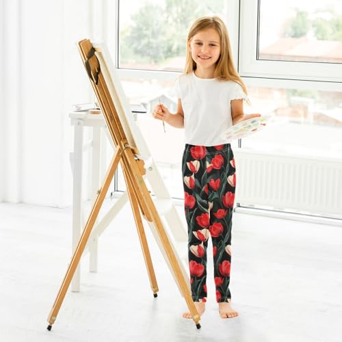 ALAZA Girls' Leggings Children's Yoga Pants Skinny Printed Dance Tulip Black Red Comfortable 4T4