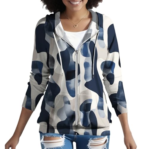 Cokene Women's Boho Floral Print Hoodies Long Sleeve Full Zip