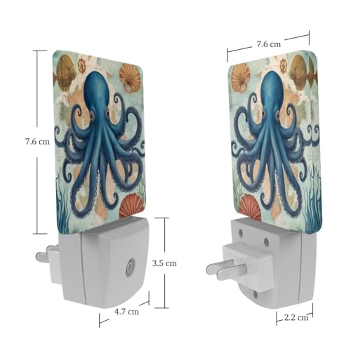 Image of NEWzone Octopus Night Light Set of 2, Auto Sensor LED Dusk-to-Dawn Nightlights, Plug-in Sensor Lamp for Bedroom Bathroom Kitchen Hallway Stairs Decorative