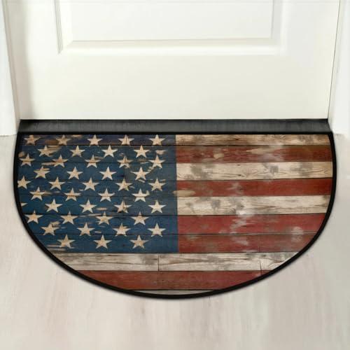 Image of cfpolar American Flags Vintage Half Round Door Mat Outdoor Entrance Large 24 inchx36 inch Half Circle Welcome Entrance Way Mat Semi Circular Front Door Mat Area Rug for Garage, Patio, High Traffic Areas
