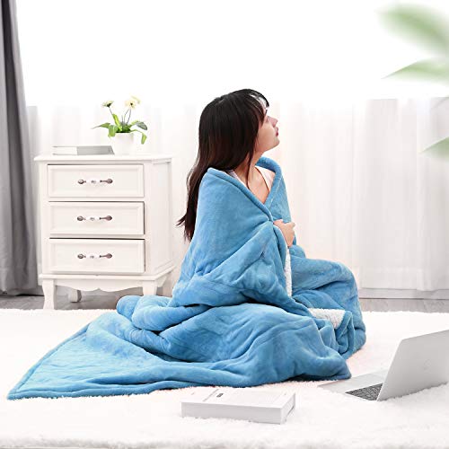 Electric Heated Blanket Twin Size 62\"x 84\" Flannel & Shu Velveteen Reversible, Fast Heating and for Full Body Warming with 10 Hours Auto Off & 4 Heat Settings, Machine Washable, Home Office Use