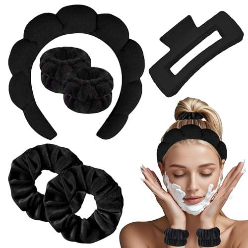 Bandeaux Spa pour Femme, 1 Bandeau de Maquillage, 2 Bandeaux de Lavage, 2 Chouchous et 1 Lot de Pinces à Cheveux pour Lavage du Visage, Soin de la Peau,...
