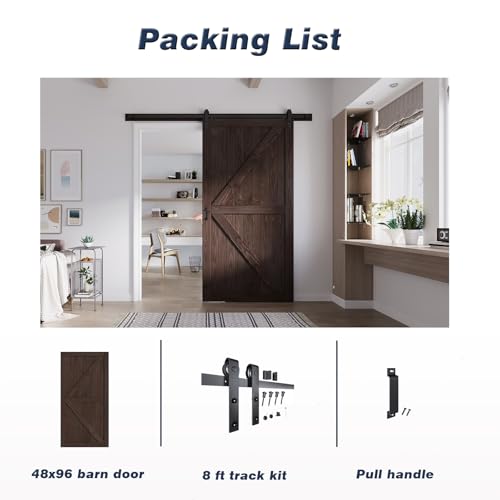 Image of FREDBECK 48 x 96 Wood Barn Door Brown with Hardware,K-Frame,Interior Door
