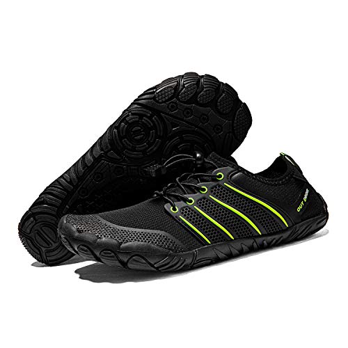 Water Sport Shoes Barefoot Quick-Dry - Toe Protectors Beach Fishing Diving Beach Sports Yoga Boating Kayaking Shoes for Mens Womens (A Black Green, Numeric_10)